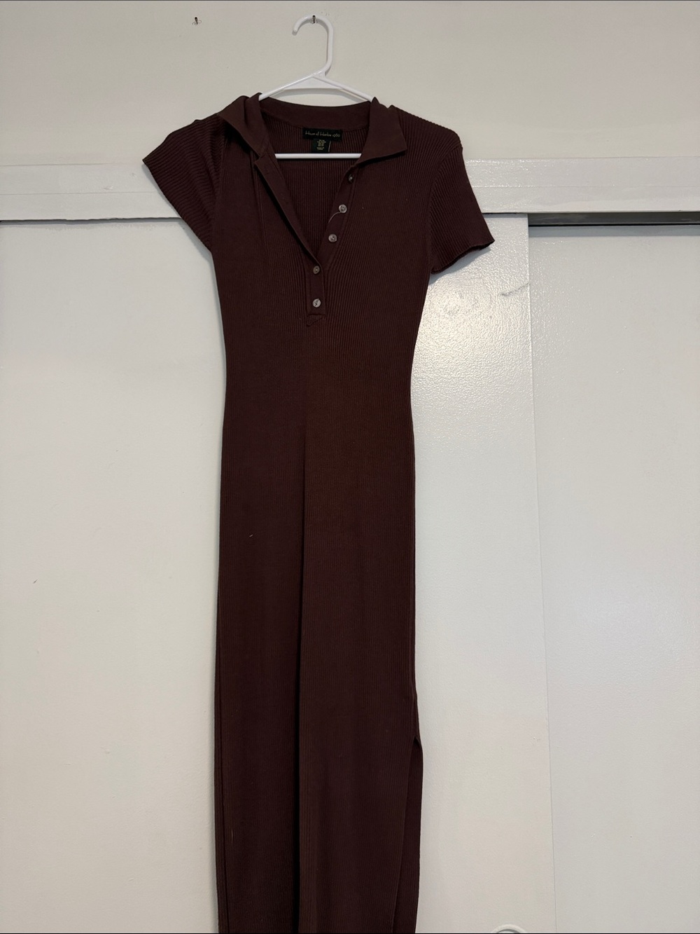 House of Harlow Brown Ribbed Polo-Style Maxi Dress